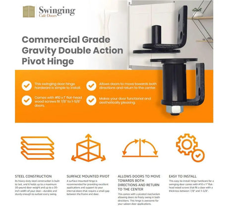 Hella Solid Gravity Double Action Pivot Hinge For Saloon And Cafe Doors Built Tough With Non Hold Open Feature Satin Brass Steel Hardware Two Pack Pro Gear That Runs Smooth As Butter detailed view with specifications and features.