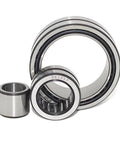 Industrial Strength Heavy Duty Needle Roller Bearing With Inner Ring Pre Lubricated For Hydraulic Lines And Diesel Trucks Slides Sweet And Kills Friction Under Hardcore Loads, showing three bearings.