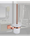 Pro Grade Wall Mounted Toilet Brush Holder With Glass Accent Cup For Modern Baths with bronze handle and glass cup.