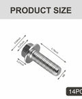 Rugged 14 Piece M8 X 20mm Stainless Steel Hex Flange Fastener Kit For Rear Differential Cover and Ignition Coil Mounting, detailed sizing.