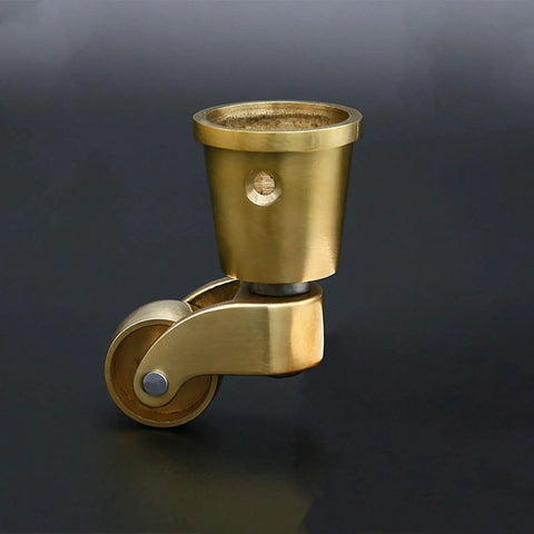 Heavy Duty Solid Brass Furniture Casters Featuring Antique Cup Wheels With 360 Degree Swivel Design, angled view with smooth wheels.