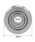 Heavy Duty Double Row V Groove Ball Bearing Guide Pulley Fits 14mm Shaft with 20mm inner diameter and 40mm outer diameter.