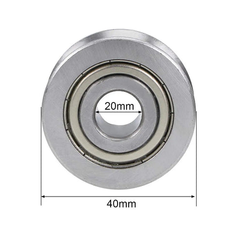 Heavy Duty Double Row V Groove Ball Bearing Guide Pulley Fits 14mm Shaft with 20mm inner diameter and 40mm outer diameter.