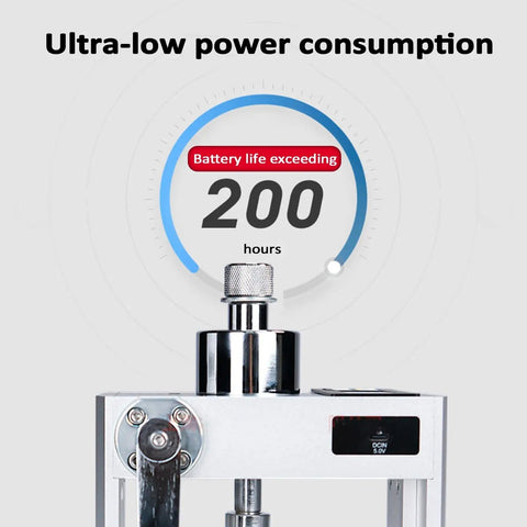 High Octane Ceramic Tile Bond Strength Tester Featuring Hydraulic Pull Out Adhesion Gauge with 14 Threaded Test Blocks for Coating Pull Off Force Data Analysis on Exterior Walls and Smart Peak Hold Capabilities shows battery life gauge over 200 hours.