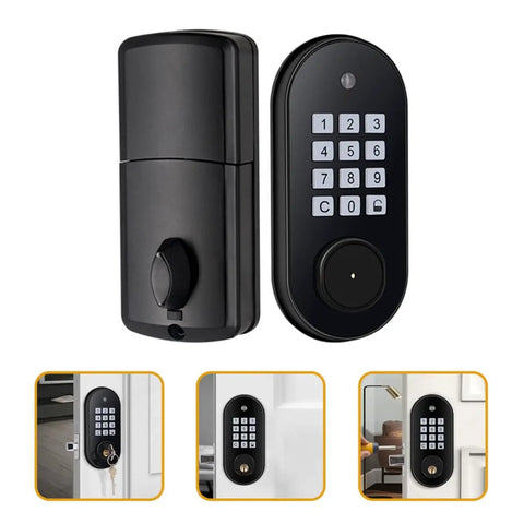 No Fuss Electronic Keypad Deadbolt Lock Featuring Keyless Entry And Automatic Self Locking Design for secure front door access.