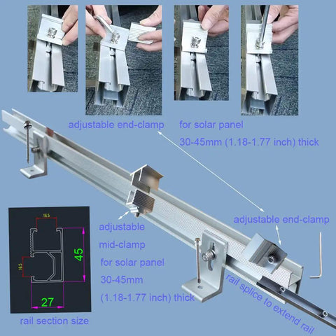 Solar Panel Roof Mounting Bracket Kit For Sloped Tin Roof With No Fuss Setup, Vertical Mount For 1 To 2 Panels, 76 cm Rail Length And Extendable Rail With Splice, Durable Tin Roof Mounting System