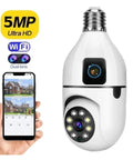 Dead Legit 8MP Dual Lens Wifi Ip Security Camera With E27 Bulb Mount showcasing features and mobile app on smartphone.