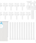12 Piece White Vertical Blind Repair Carrier Kit Featuring Top Shelf POM Replacement Stems And Heavy Duty Straps No Sweat Headrail Update Fix For Your Space with white carriers and stems.