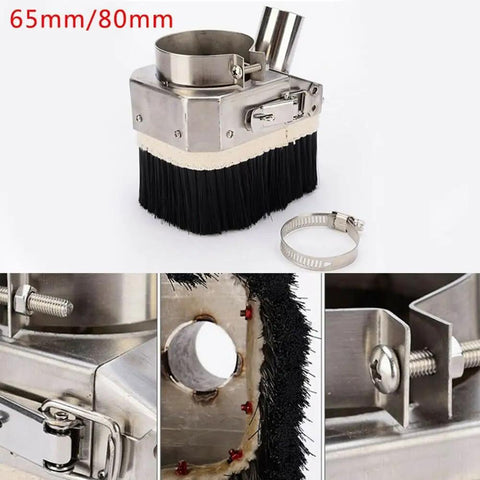 Rock Solid CNC Dust Shoe With 80Mm Stainless Steel Body and Double Door Split Design Thick Nylon Brush optimized for vacuum use.