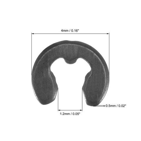 Four Millimeter External Retaining Clip E Clip Snap Ring Carbon Steel Black Oxide Finish 30 Pcs For Shafts And Mechanical Assemblies