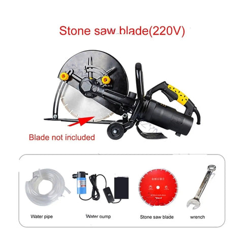 No Sweat Electric Circular Saw Delivers Badass 6800 Watt Cutting Power With Adjustable Angle For Wood Metal Stone And Tile Multi Function Portable Diy Project Tool Without Blade image showing electric saw and accessories.