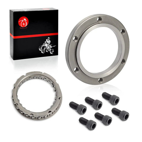 Hella Strong Starter Clutch Overrun Bearing And One Way Idler Clutch Assembly For Raptor Warrior Wolverine Big Bear Grizzly Kodiak Rhino Atv Off Road Ridin Machine Replacement Parts with six screws and packaging.