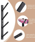 Close-up of Super Slick Horizontal Skateboard Wall Mount Rack For All Board Types, showing three sturdy black hooks for board display.