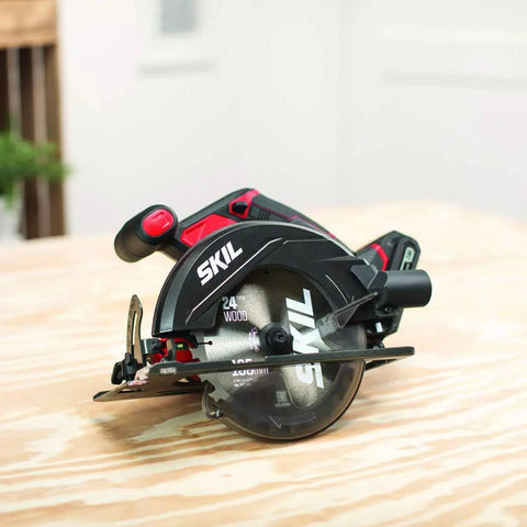 Heavy Duty 20V Cordless Circular Saw With Kickass Battery Life And Smooth Wood Cutting Performance For Weekend Warriors Hella Easy Handling charger included, showing the saw on a wooden surface.