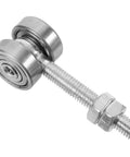 Heavy Duty Double Bearing Sliding Door Rollers With Rugged Steel Pulleys For Smooth Barn Track Glides silver finish close-up view