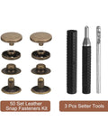 Pro Grade 50 Piece Leather Snap Fastener Kit With Killer Bronze Metal Press Studs And Three Easy Push Setting Tools