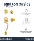 Easy Install Handleset With Tulip Knob For Front Door Single Cylinder Polished Brass Universal Handling Fits Most Doors