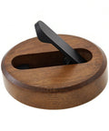 Swanky Black Walnut Wall Mounted Hooks For Folding Storage Game Changer For Small Spaces Modern Wood Coat Hangers showing a round wooden base with black hook.