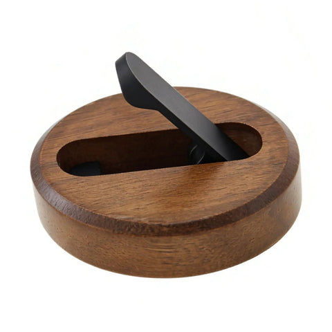 Swanky Black Walnut Wall Mounted Hooks For Folding Storage Game Changer For Small Spaces Modern Wood Coat Hangers showing a round wooden base with black hook.
