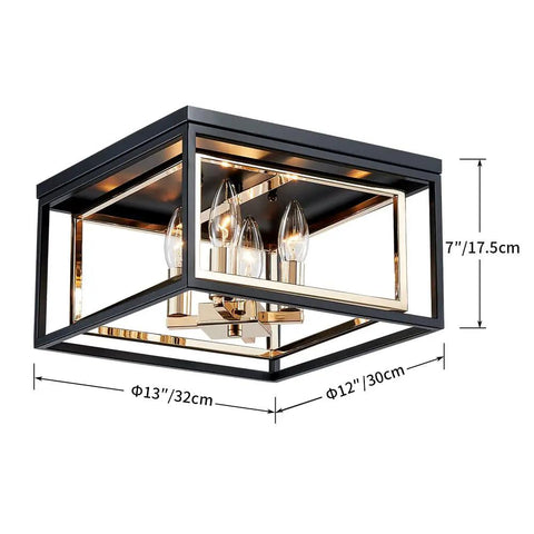 Modern Flush Mount Ceiling Light With E12 Base Three Lights Close To Ceiling Design Matte Black Exterior And Glossy Gold Inner Finish