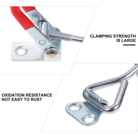 Detailed view of 8 Pack Adjustable Pull Latch Kit for Boxes Cabinets and Doors with Quick Release Toggle Clamp showing zinc plated steel