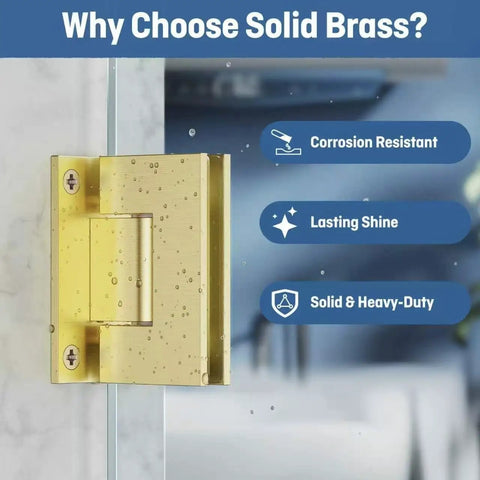 Premium Solid Brass 90 Degree Glass Shower Door Hinges With Short Back Plate Requiring Exact Glass Cutout For Rock Solid Grip No sweat install and heavy duty.