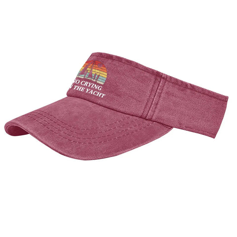 Cooling Humor Cap For Men Adjustable Visor Hat Deep Rose with text, "No Crying On The Yacht"