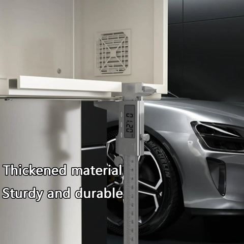 Built Like A Tank Wall Mounted EV Charger Case Weatherproof Steel Cover With Secure Mechanical Lock And Plenty Of Room For Cords Made To Survive Rough Outdoor Conditions X Large mounted beside a sleek car.