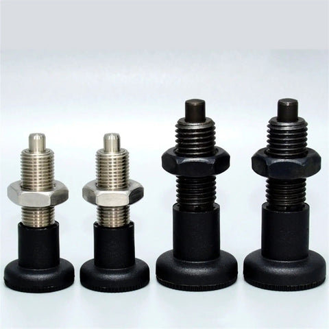 Heavy Duty Spring Return Index Plunger With Precision Ball Lock And Screw Mount Base Tough As Nails Mechanical Fastener Pro Grade Shop Tool Hardware Works Like A Charm On Any Project, showing four variations.