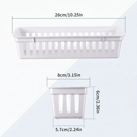 Eighteen Pack Slick Slim Plastic Baskets For Narrow Drawer Setup This Hella Practical Stackable Storage Bin Set Is A Total Game Changer for sizes 10.25in and 3.15in.