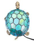 Tiffany Style Turtle Lamp Stained Glass Desk Light Green Turtle 8x5x4 Inch With Bronze Base UL Listed Push Button Switch Easy Assemble 3W 2700K LED Bulb Compatible, top view