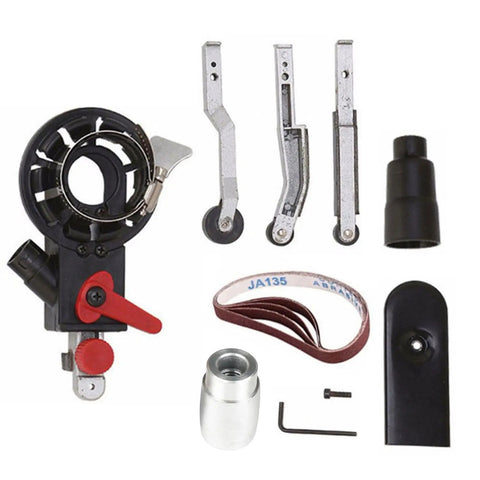 Tough As Nails Angled Grinder With 50mm Sanding Belt And M10 Interface accessories set including wheels and sanding belt.
