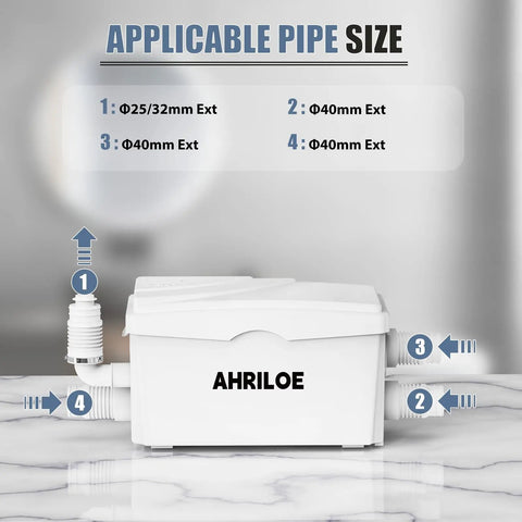 Powerful 450W Macerator Pump With Three Inlets And One Outlet For Sinks Laundry And Basement Drains Not For Toilet showcased with pipe sizes