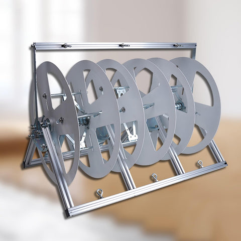 Portable Wire Spool Rack Dispenser And Multi Spool Wire Organizer With 1, 2, And 3 Rods For Electrical Projects, Heavy Duty Wire Storage Solution For Home, Garage, And Shop, Built Tough From Aluminum And Steel, showcasing its multiple spool capacity.