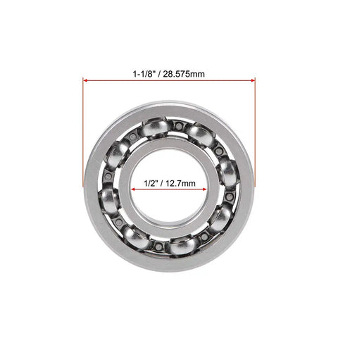 Hella Smooth R8 Ball Bearings 1/2 Inch Internal Diameter By 1 1/8 Inch Outer Diameter With 1/4 Inch Width Open Chromium Steel Precision Spinners shown from above.