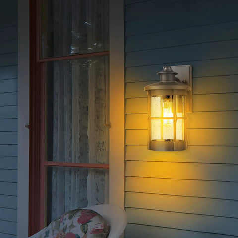 Outdoor Wall Sconce Lighting Fixture Finished In Black With Seeded Glass Set Of 2 For Exterior Walls Perfect For Entryways