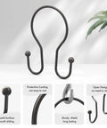 Bronze Double Hook Shower Curtain Hooks Rust Proof Metal Smooth Glide For Easy Curtain Movement And Balanced Hanging On Shower Rod