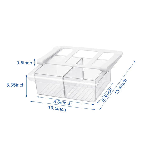 Keeping Your Fridge Neat And Tidy Is A Breeze With This Slick Fridge Drawer Organizer Sliding Right Under Shelves To Store Produce Cheese Yogurt And Deli Snacks Fast No Tools Required Fits Standard Depths, transparent plastic organizer with dimensions 10.6" x 13.4" x 3.35".