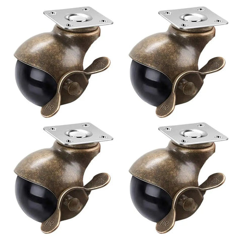 4 Pack Rock Solid Heavy Duty Vintage Brass Universal Casters With Ball Bearing Swivel Rollers Twin Wheel Locking Brakes for office use