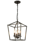 Four Light Black Farmhouse Chandelier With Industrial Metal Cage Adjustable Height Rustic Hanging Light With E12 Base