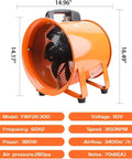 Powerful 12-Inch High Velocity Portable Blower Fan With 33ft Flexible Duct Hose Industrial Exhaust Ventilator 3150 RPM Low-Noise Cooling