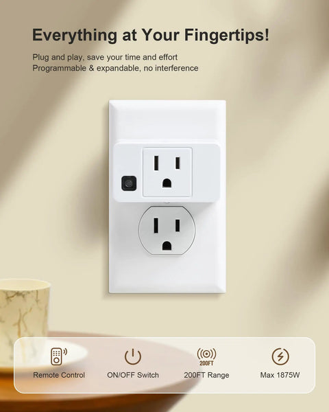 Long Range Wireless Remote Outlet Kit With Five Outlets And Two Remotes, 200 Foot Range, No Fuss Plug And Play Control for home use