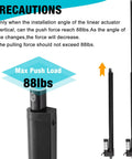 High Speed Beefy 36 Inch Linear Actuator 12V 88 Lbs 400N IP65 Waterproof with Precautions and Max Push Load Details