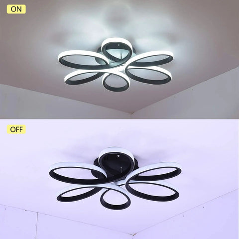 Flower Shape Flush Mount LED Ceiling Light Dope Modern Lamp 22.8 Inch 48W Black Fixture for Living Room Cool White 6000K