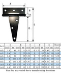 Heavy Duty T Hinge T Strap Gate Barn Fence Door Rustproof Black Metal Hinges With Counterbore M4 Screws 4 Pack 6 Inch dimensions chart