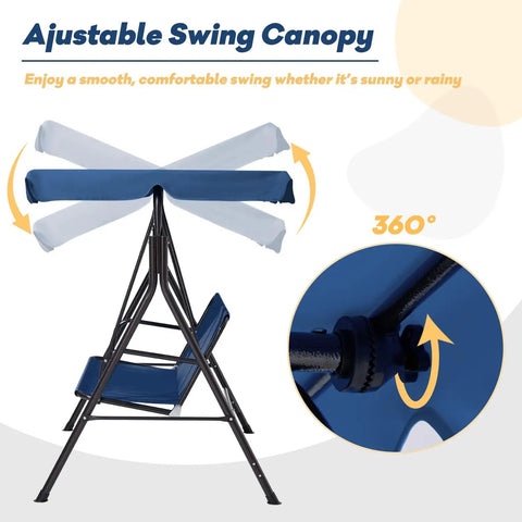 Side view illustration of Three Seat Patio Swing With Removable Cushions And Adjustable Weather Resistant Canopy for outdoor use
