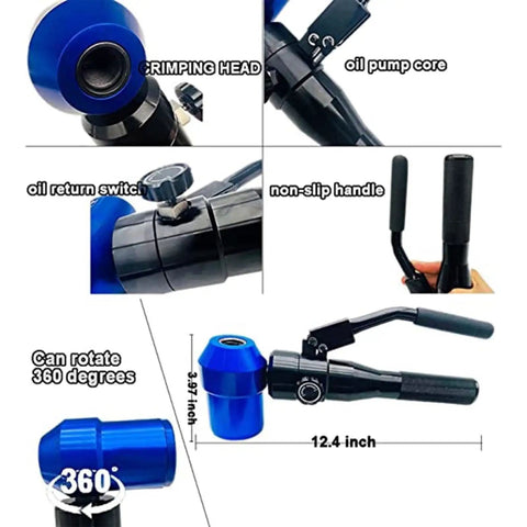 Heavy Duty Hydraulic Knockout Punch Kit Half Inch To Two Inch Hole Punch Driver with crimping head and non-slip handle.