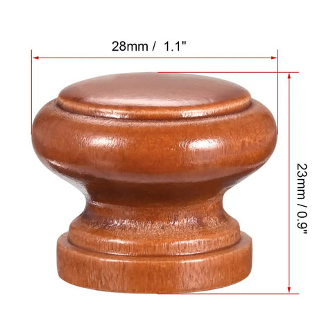 Round Wood Drawer Knobs In Red 5 Piece Set Of Compact 28Mm Cabinet Handles With Included M4 Screws viewed from above with dimensions