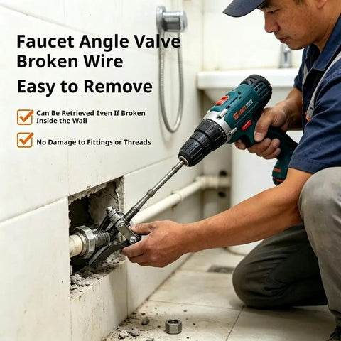 Heavy Hitter Broken Pipe Extractor Tool With Deep Bite Serrations removing broken faucet angle valve in wall.