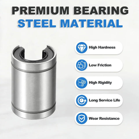 LM12UUOP Open Type Linear Ball Bearings 12mm Bore 21mm OD 2 Pack featuring steel construction and details on performance.